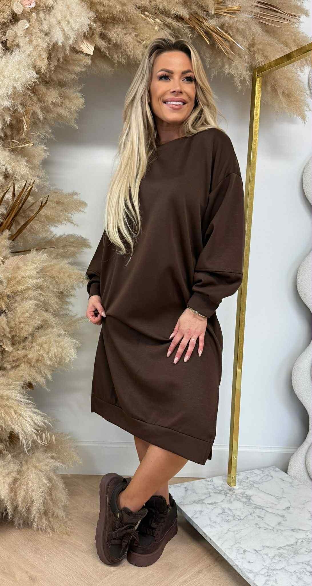 SPLITJES SWEATDRESS CHOCO