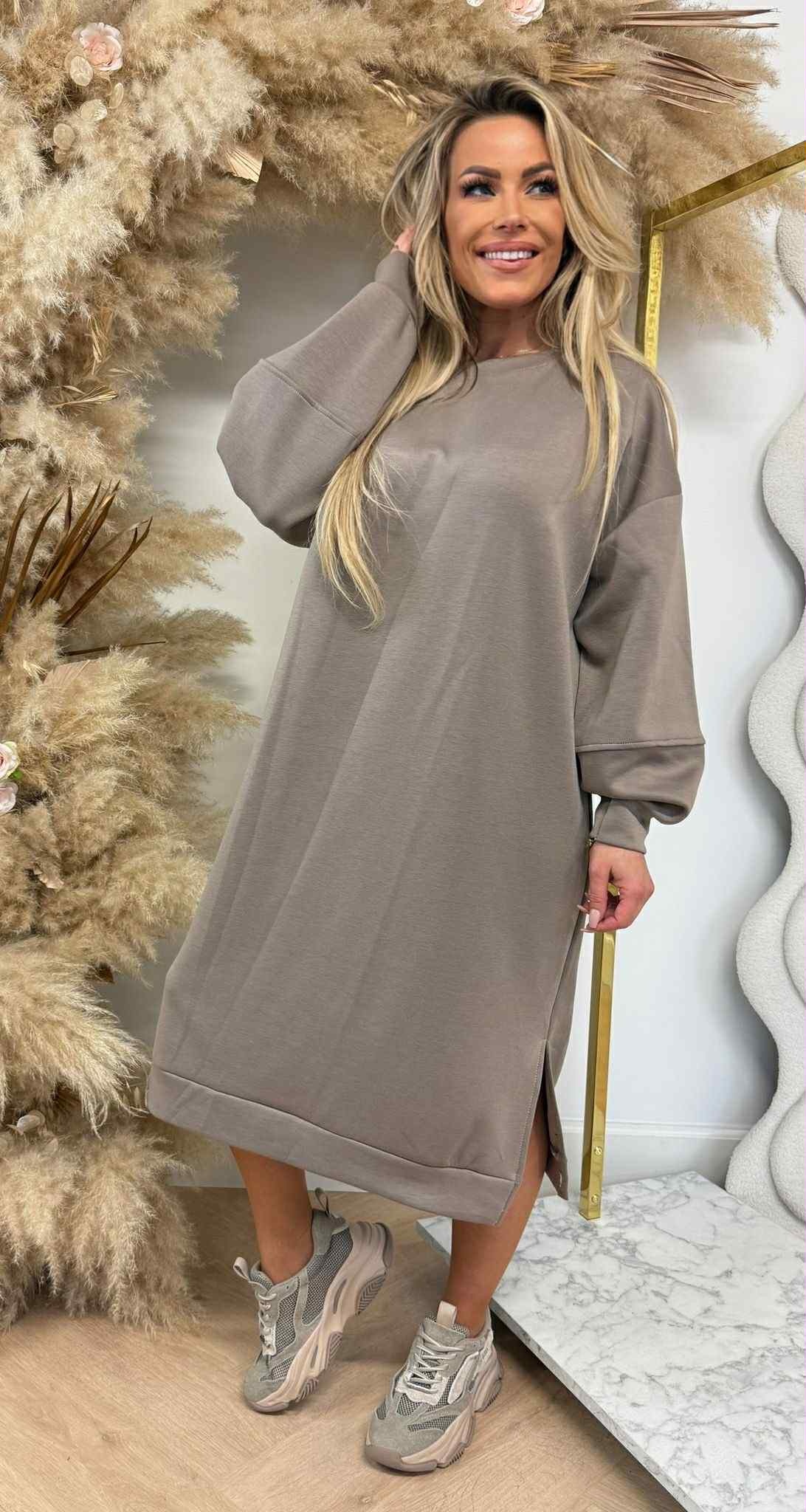 SPLITJES SWEATDRESS TAUPE