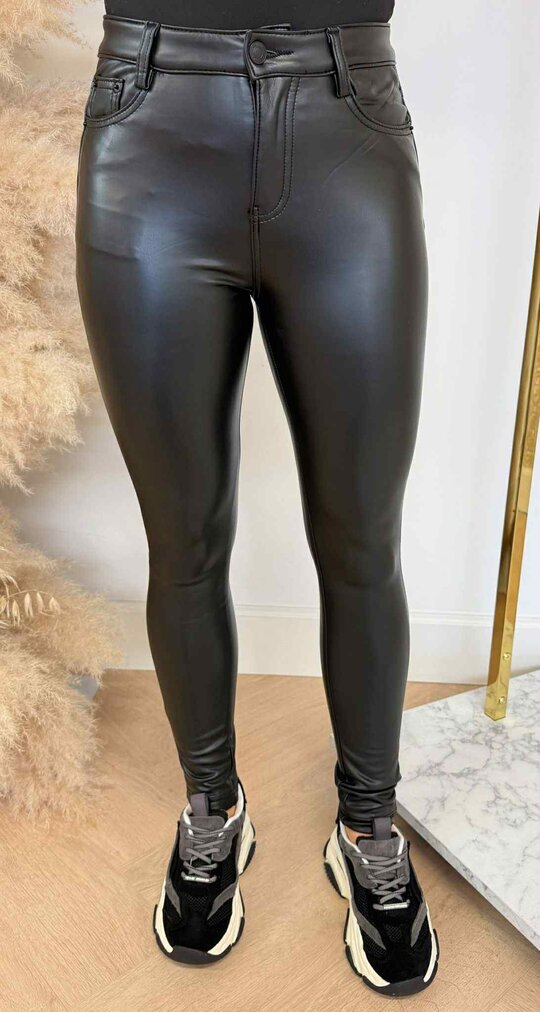 LEATHER LOOK FLEECE JEANS 9208 BLACK