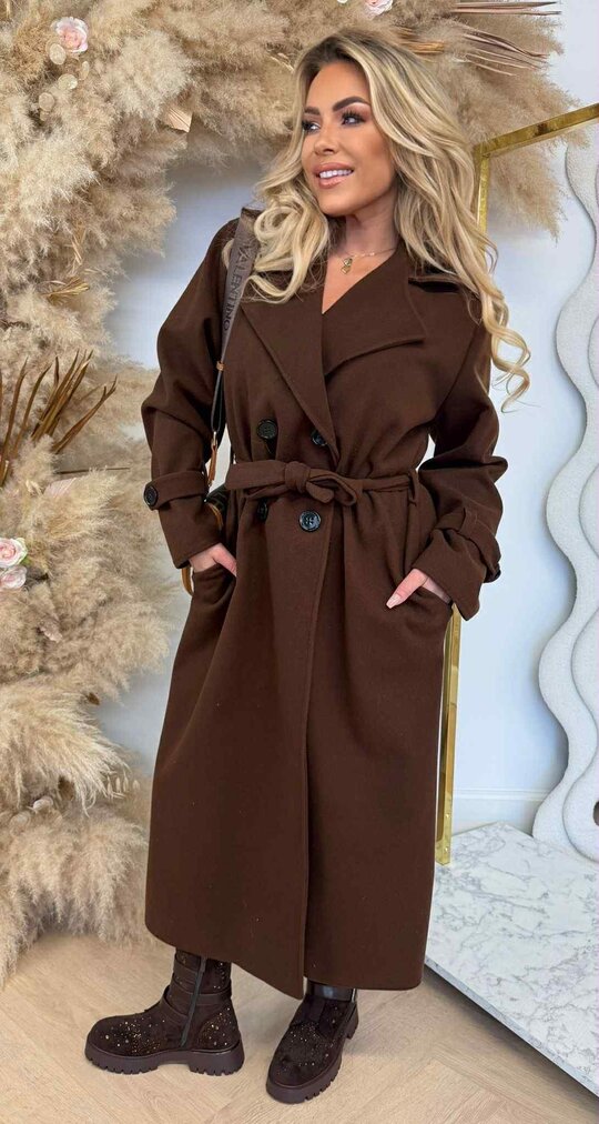 ANNA BASIC BUTTON COAT BROWN