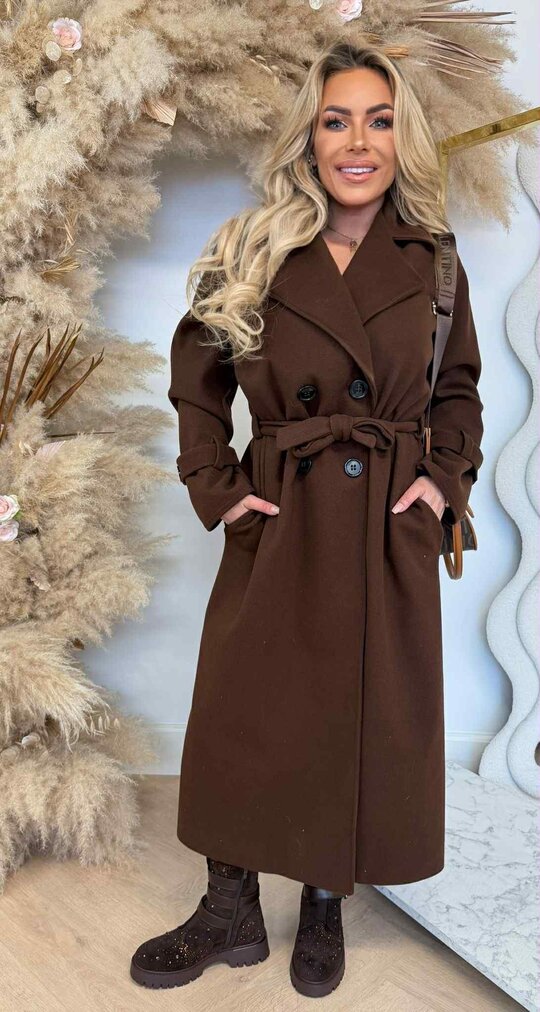 ANNA BASIC BUTTON COAT BROWN