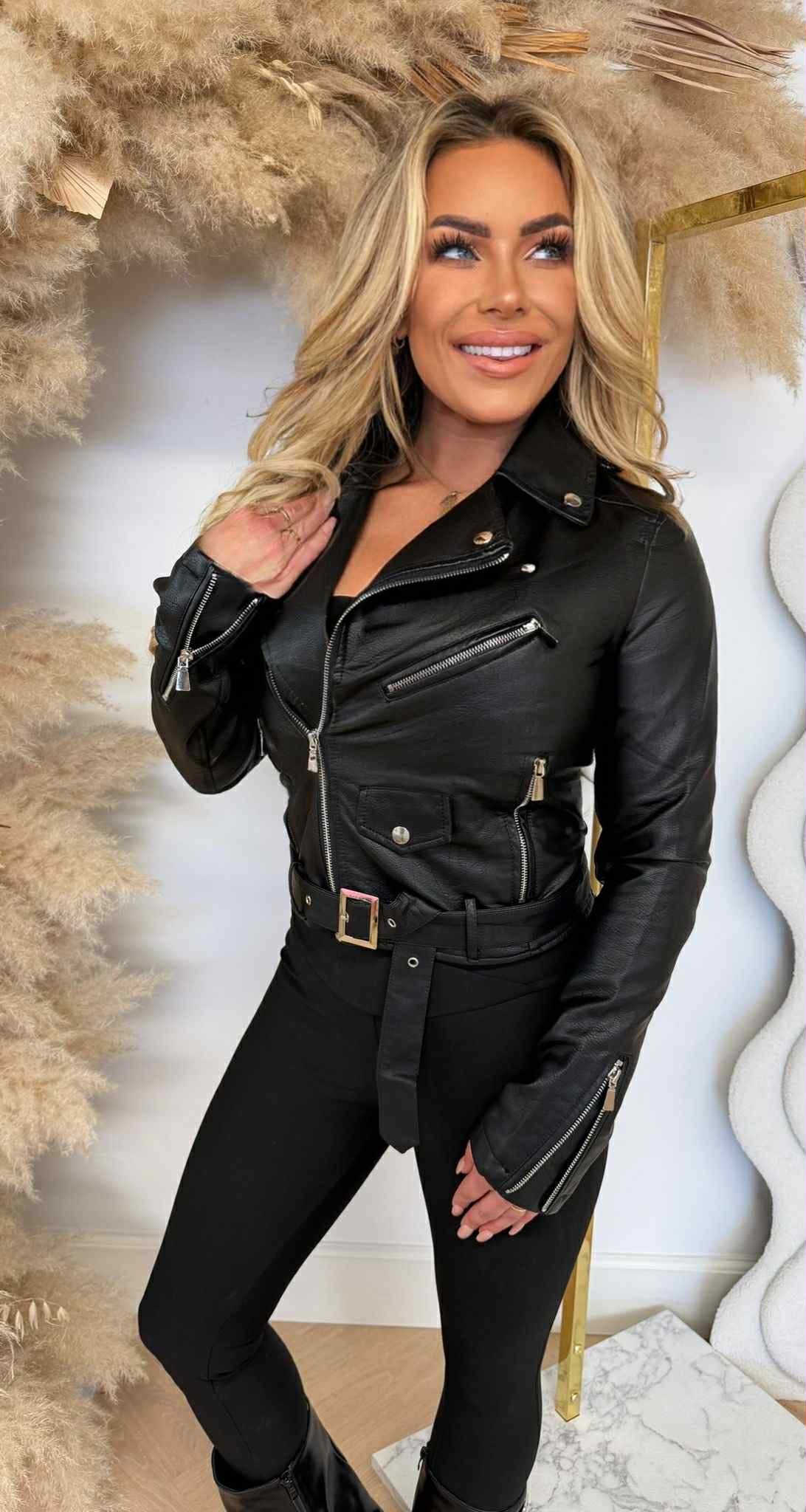 FLAMANT ZIP LEATHER LOOK JACKET 8A073 BLACK FLAMANT ZIP LEATHER LOOK JACKET 8A073 BLACK