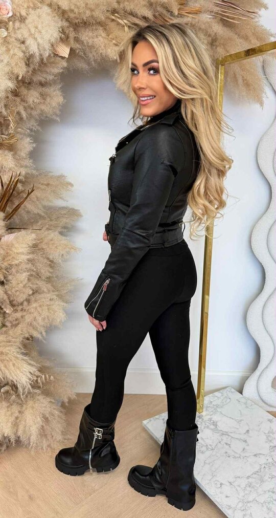 FLAMANT ZIP LEATHER LOOK JACKET 8A073 BLACK