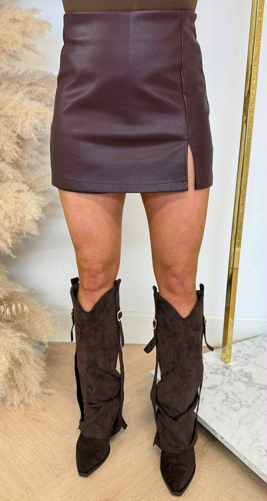 LEATHER LOOK SPLIT SKORT 8722 BROWN