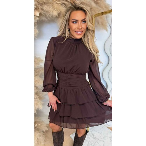 RUFFLE GAUZE DRESS 5339-40 BROWN
