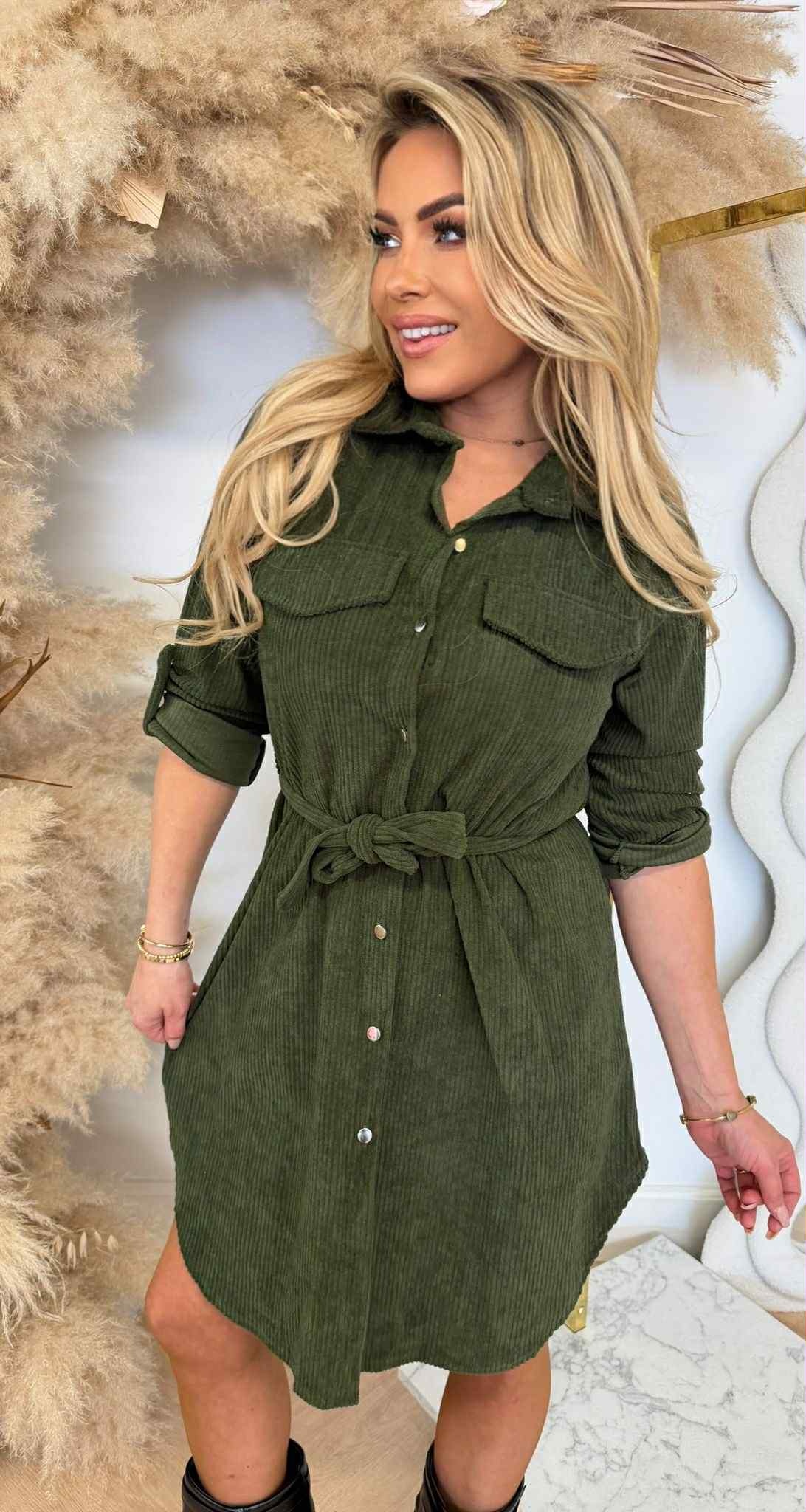 CORDUROY LUS DRESS ARMYGREEN