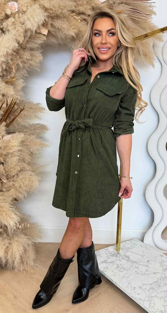CORDUROY LUS DRESS ARMYGREEN
