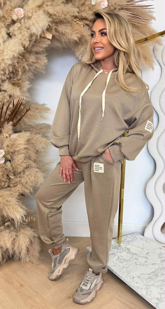DANEE TEKST HOODIE SET TAUPE
