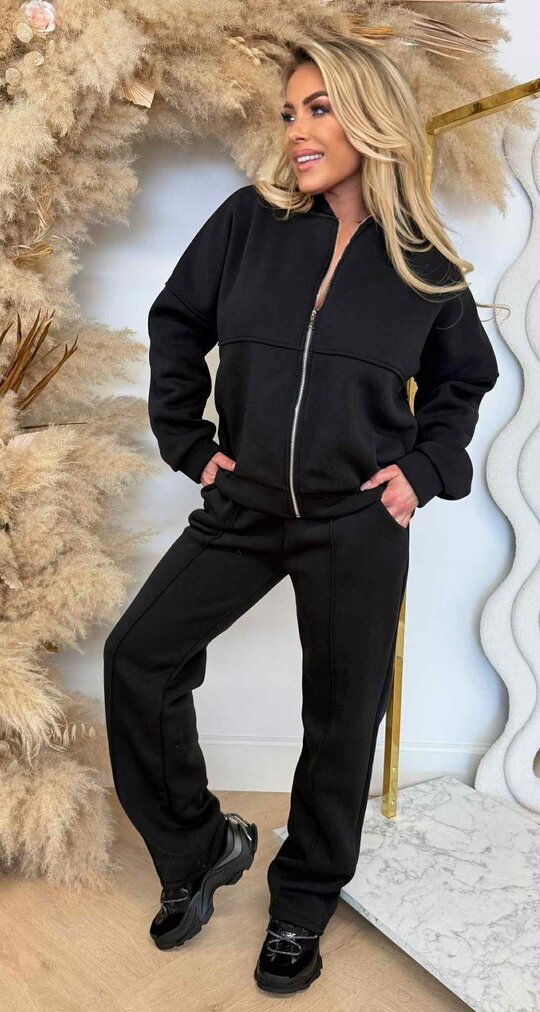COZY ZIP FLEECE SET BLACK