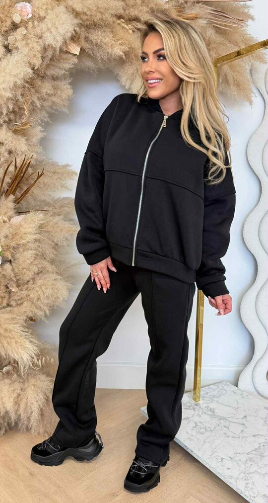 COZY ZIP FLEECE SET BLACK