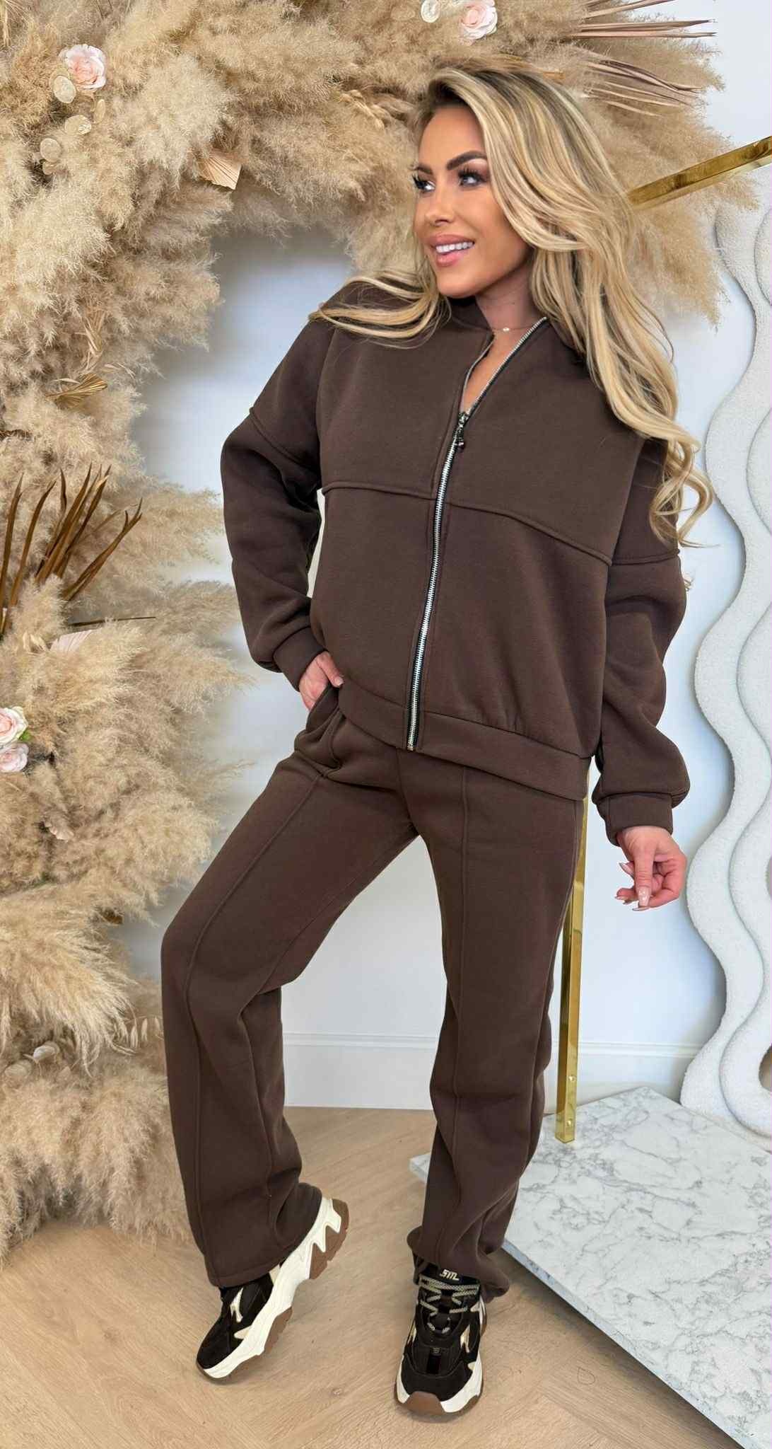 COZY ZIP FLEECE SET CHOCO