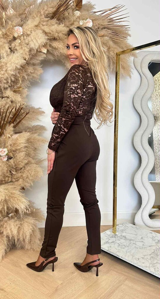 V-HALS LACE JUMPER CHOCO