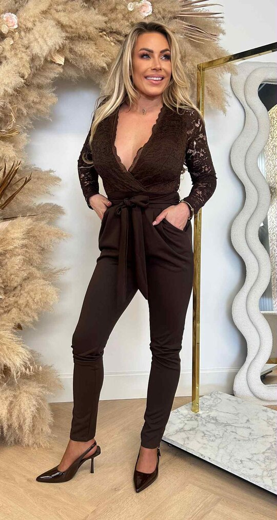 V-HALS LACE JUMPER CHOCO