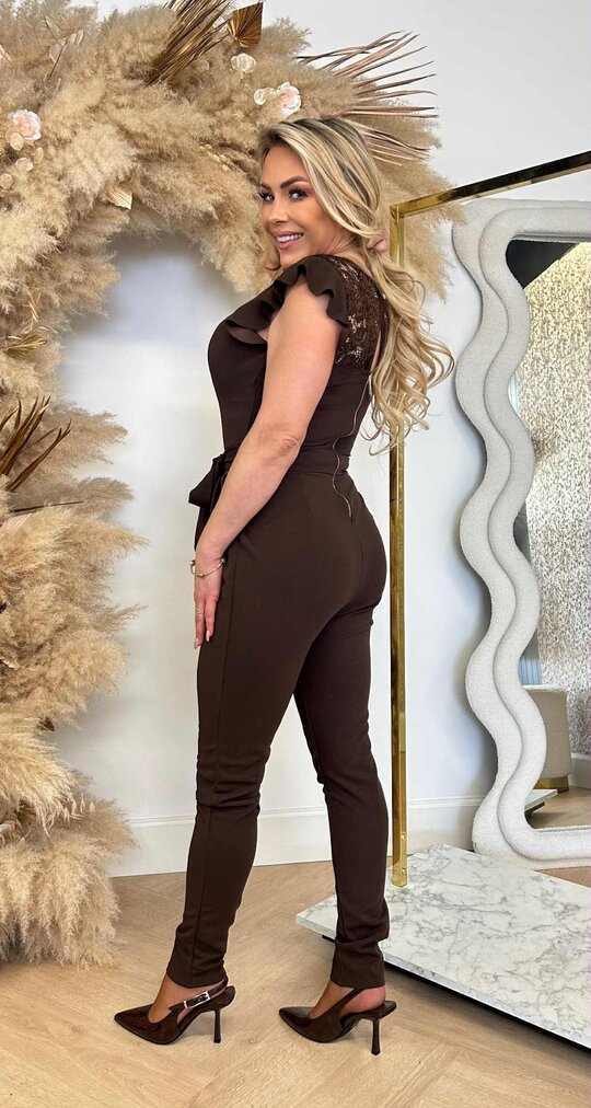 RUFFLY LACE JUMPSUIT CHOCO