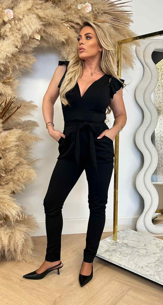 RUFFLY LACE JUMPSUIT BLACK RUFFLY LACE JUMPSUIT BLACK