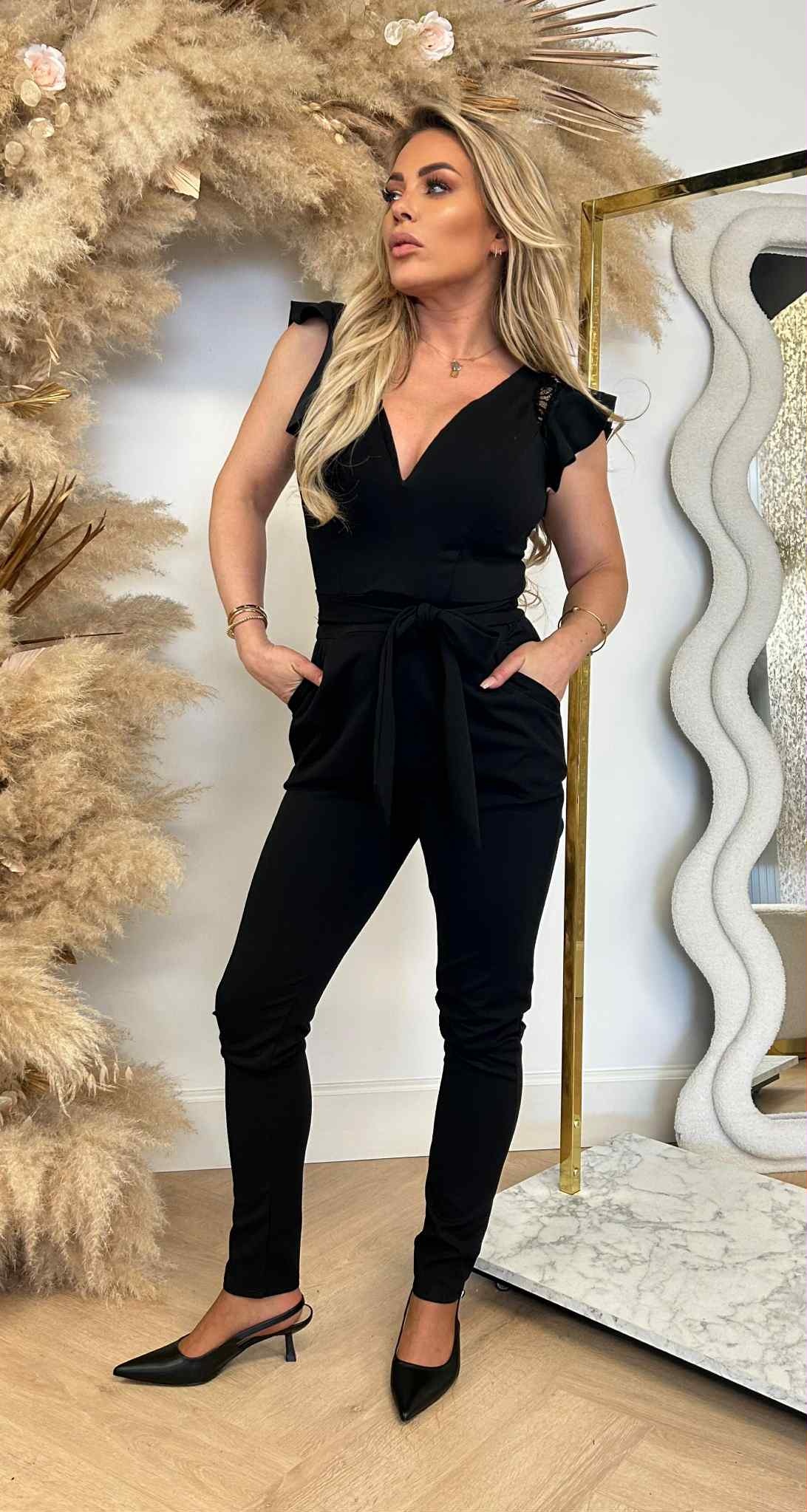 RUFFLY LACE JUMPSUIT BLACK