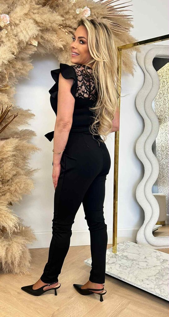 RUFFLY LACE JUMPSUIT BLACK RUFFLY LACE JUMPSUIT BLACK