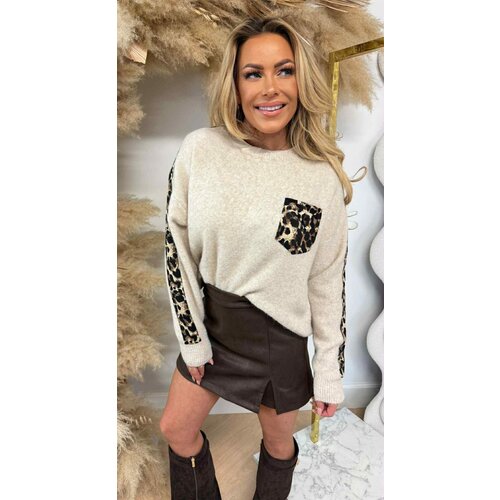 LEOPARD SLEEVE POCKET SWEAT 818 TAUPE LEOPARD SLEEVE POCKET SWEAT 818 TAUPE