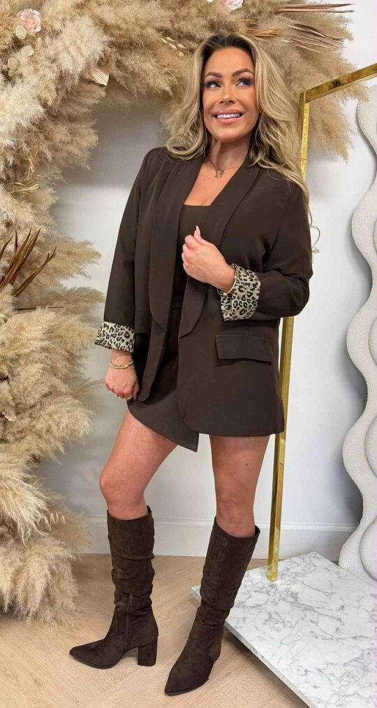 TRENDY OMSLAG MOUW LEOPARD BLAZER CHOCO