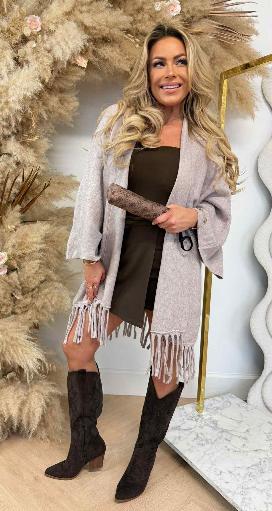 STUDIO FRINGE VEST TAUPE