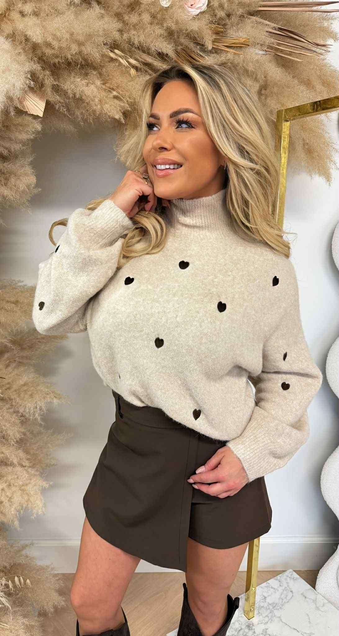 TURTLE NECK HARTJES SWEAT 692 BEIGE/CHOCO TURTLE NECK HARTJES SWEAT 692 BEIGE/CHOCO