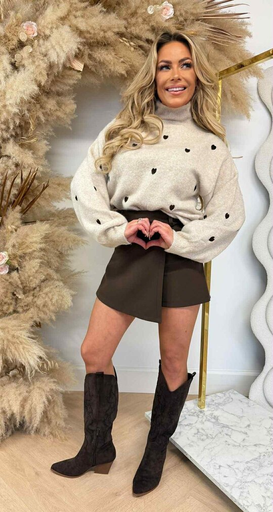 TURTLE NECK HARTJES SWEAT 692 BEIGE/CHOCO TURTLE NECK HARTJES SWEAT 692 BEIGE/CHOCO