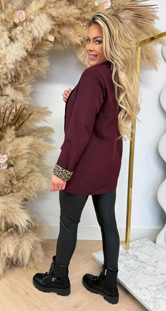 TRENDY OMSLAG MOUW LEOPARD BLAZER BORDEAUX