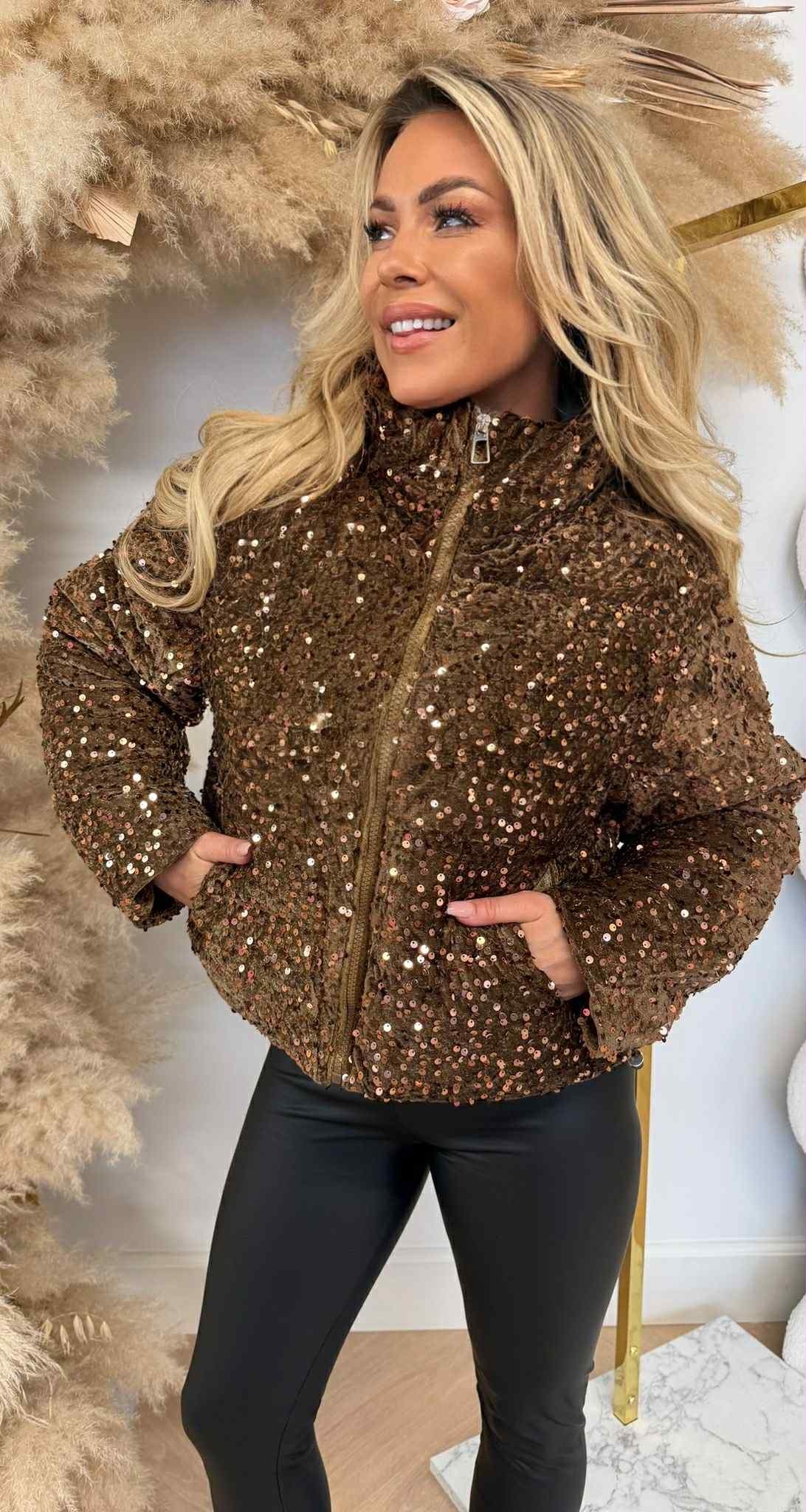 SEQUIN WINTERJACKET/BODYWARMER  2018 CHOCO
