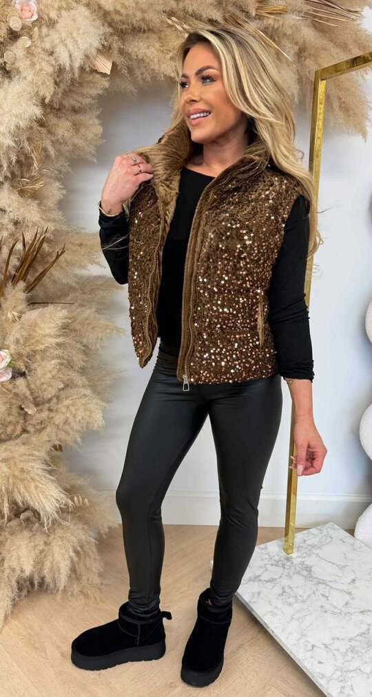 SEQUIN WINTERJACKET/BODYWARMER  2018 CHOCO