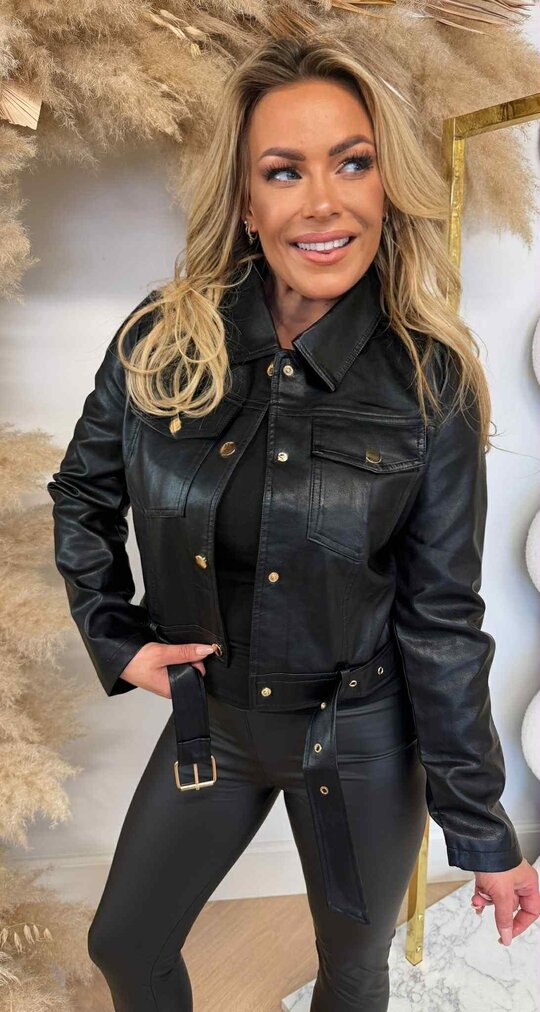 ASHLEY LEATHER LOOK JACKET 983 BLACK