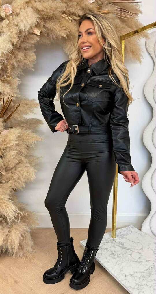 ASHLEY LEATHER LOOK JACKET 983 BLACK