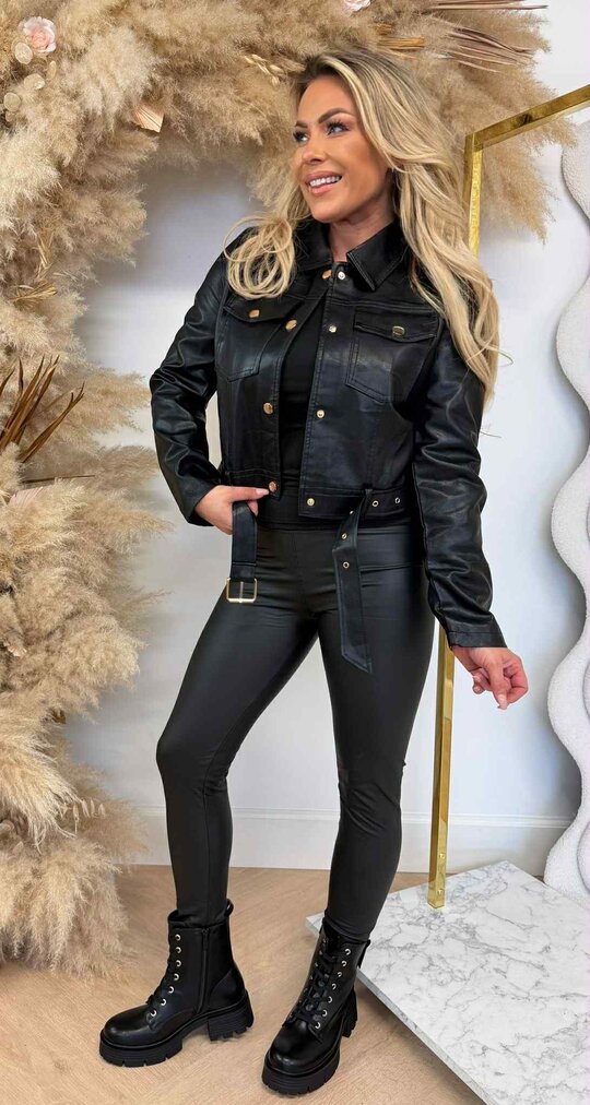 ASHLEY LEATHER LOOK JACKET 983 BLACK