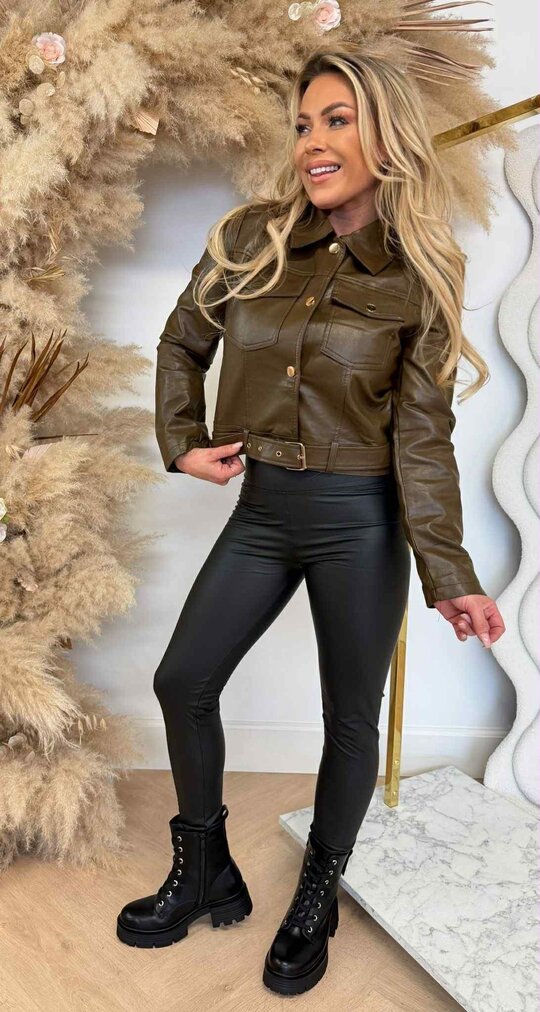 ASHLEY LEATHER LOOK JACKET 983 CHOCO