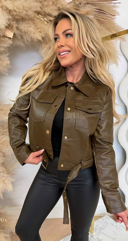 ASHLEY LEATHER LOOK JACKET 983 CHOCO
