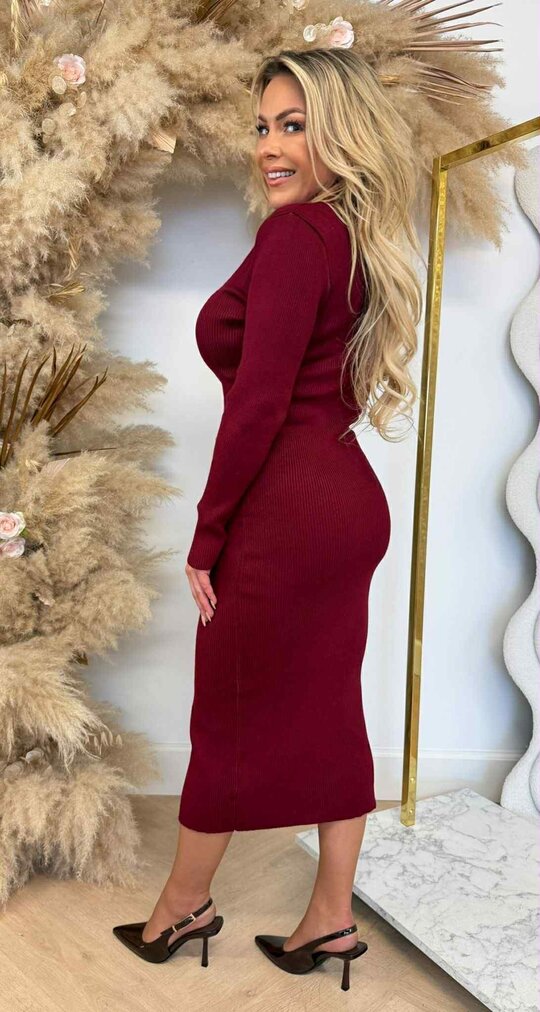 BUTTON ROSE DRESS 671 BORDEAUX