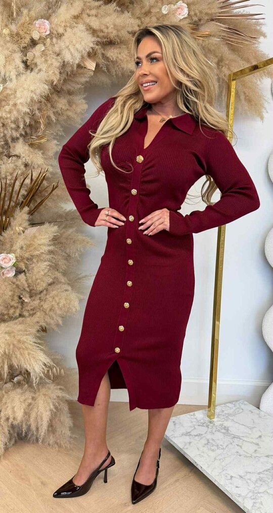 BUTTON ROSE DRESS 671 BORDEAUX