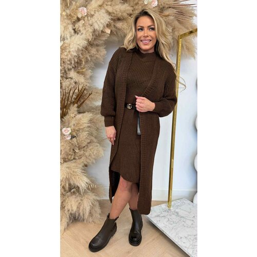 LONG KNITTED CARDIGAN + DRESS + BELT CHOCO LONG KNITTED CARDIGAN + DRESS + BELT CHOCO