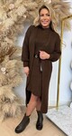 LONG KNITTED CARDIGAN + DRESS + BELT CHOCO