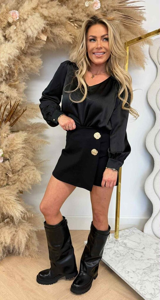 SATIN V GOLDY TOP 696 BLACK