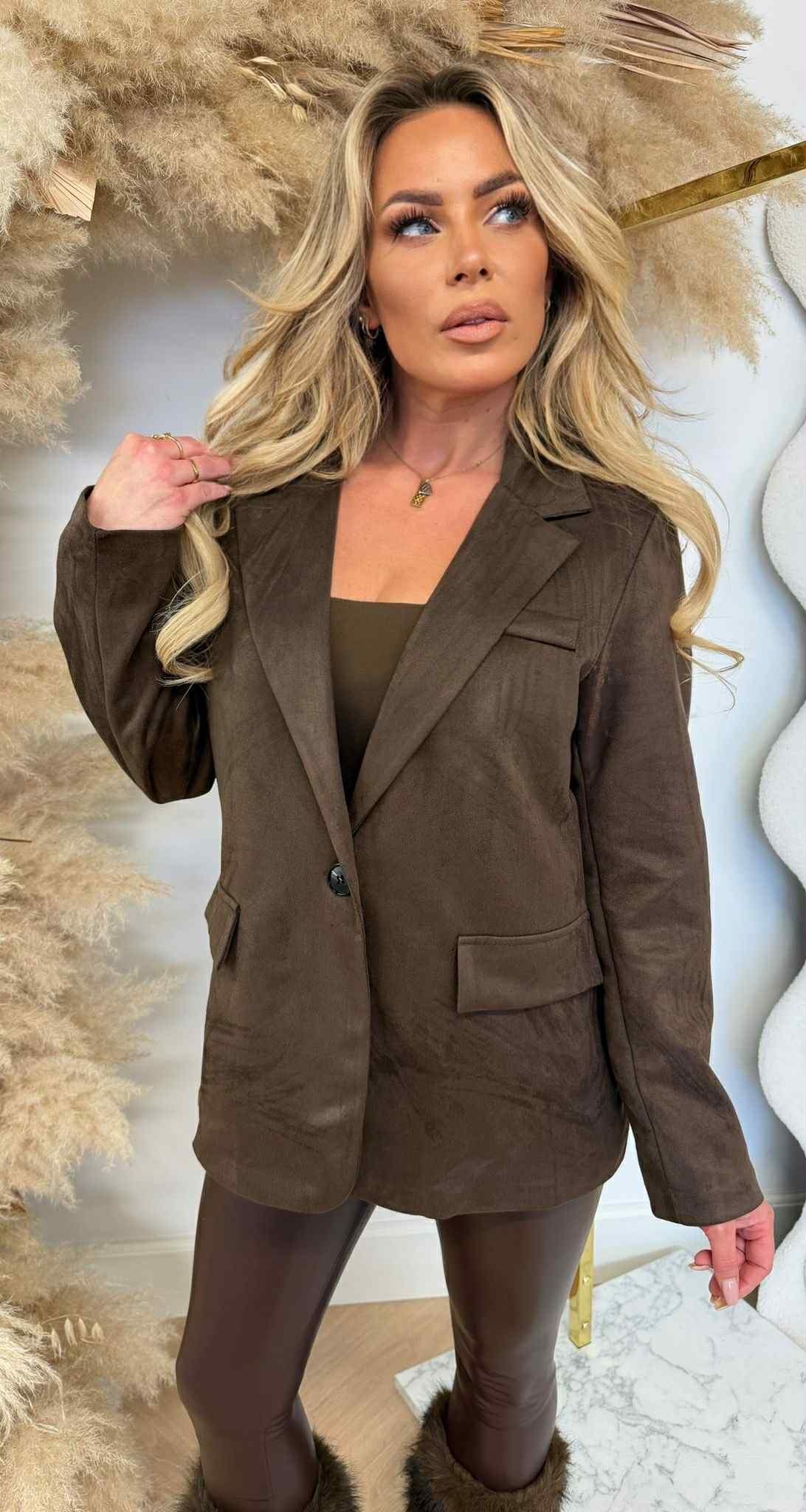 SUEDINE LOOSE FIT BLAZER CHOCO