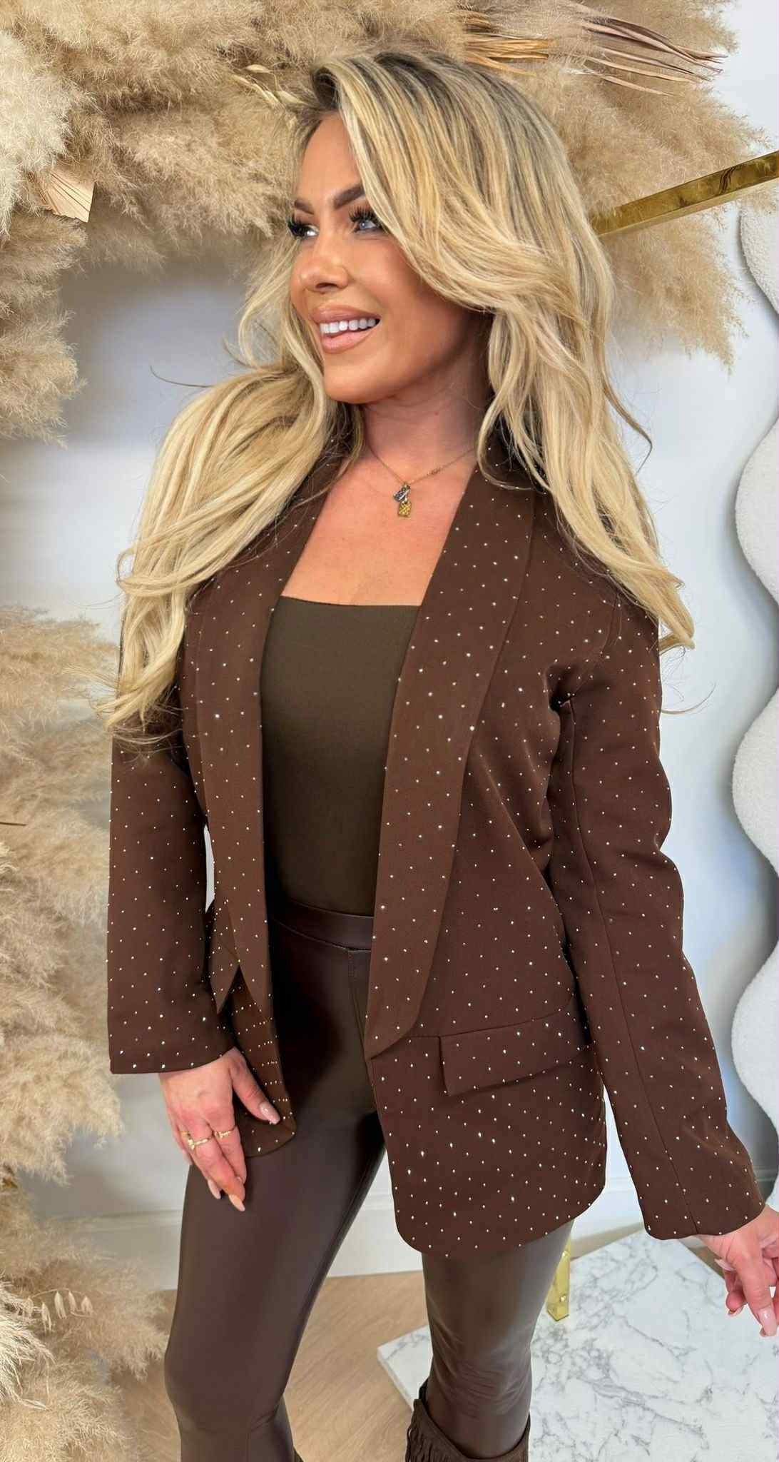 RHINESTONE BLAZER BROWN