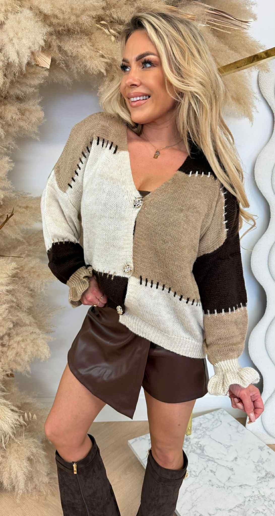 ROSE BUTTON KNITTED SWEAT/VESTJE 1521 CHOCO/TAUPE/BEIGE