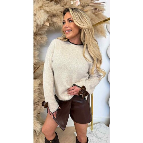 BOW SLEEVE SWEAT 671 BEIGE/CHOCO BOW SLEEVE SWEAT 671 BEIGE/CHOCO