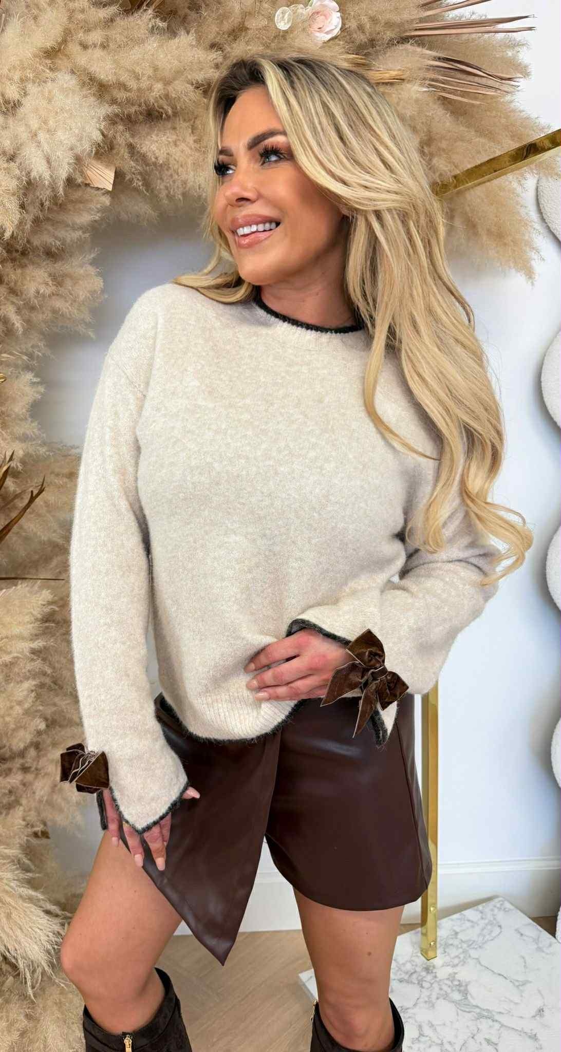BOW SLEEVE SWEAT 671 BEIGE/CHOCO