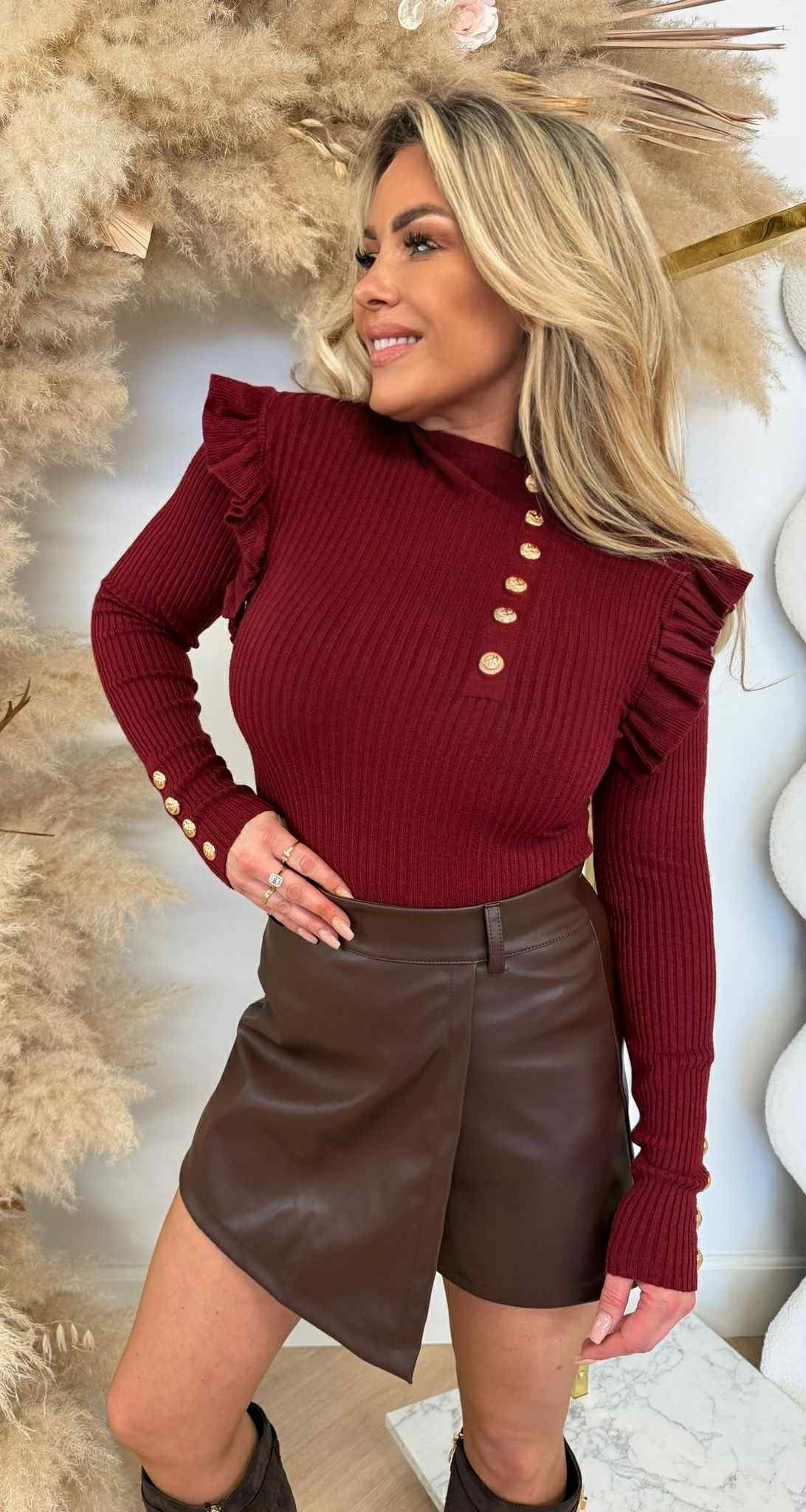 BUTTON ROEZEL STRETCH TOP BORDEAUX BUTTON ROEZEL STRETCH TOP BORDEAUX