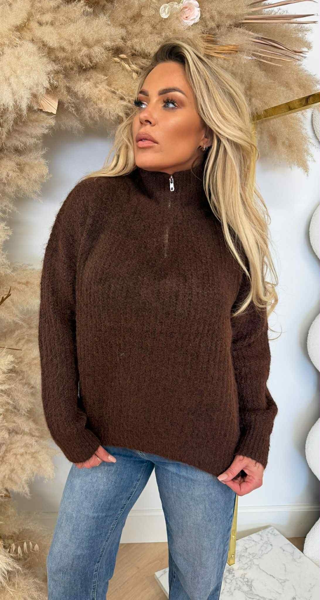 ZIP BASIC WINTER SWEAT 388122 COFFEE