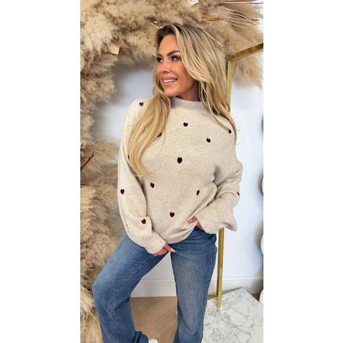 TURTLE NECK HARTJES SWEAT 692 BEIGE/BORDEAUX TURTLE NECK HARTJES SWEAT 692 BEIGE/BORDEAUX