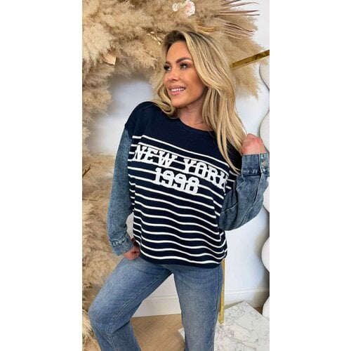 NEW YORK 1998 DENIM SLEEVE SWEAT 3831316 NAVY NEW YORK 1998 DENIM SLEEVE SWEAT 3831316 NAVY