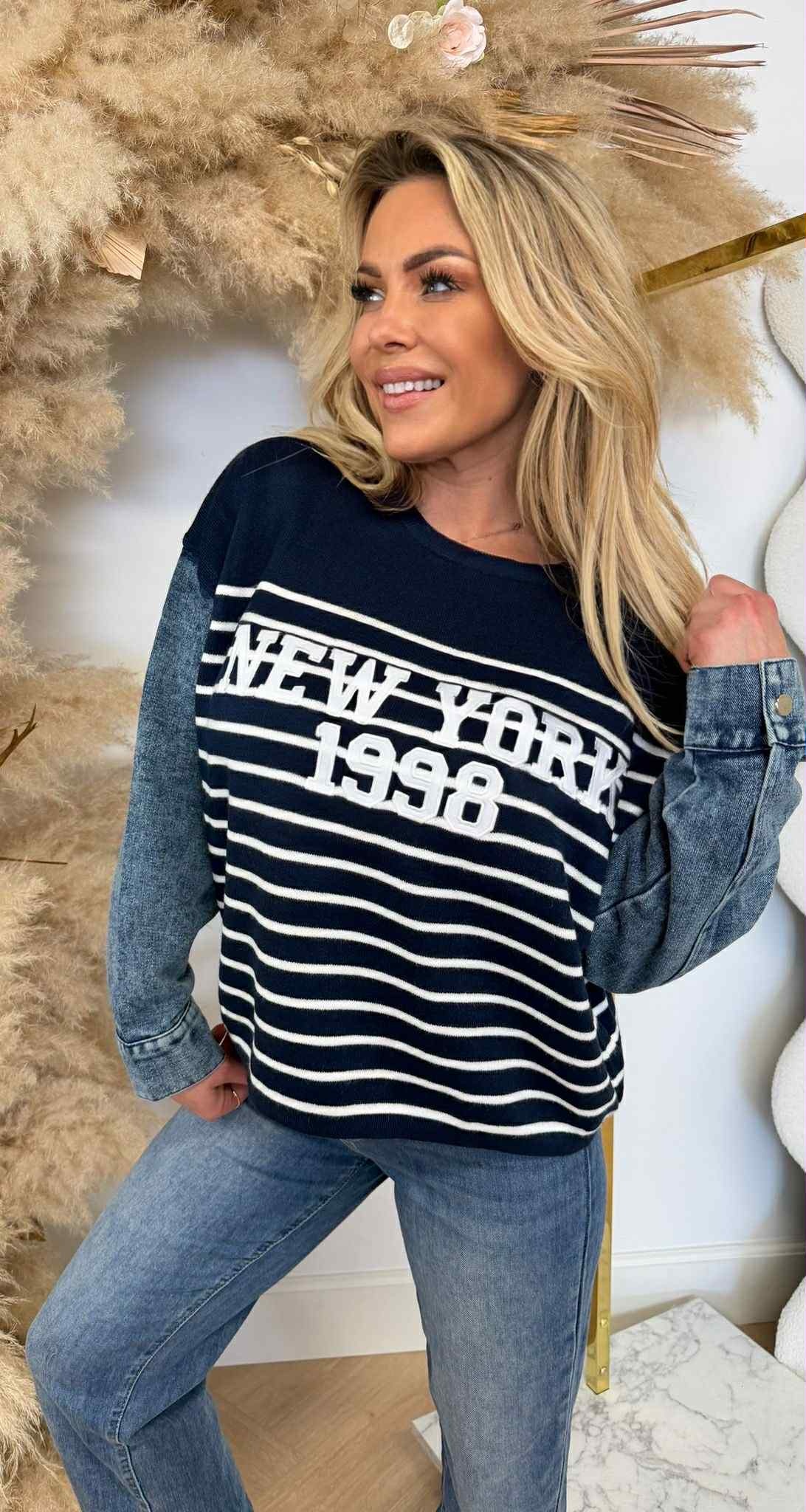 NEW YORK 1998  DENIM SLEEVE SWEAT 3831316 NAVY