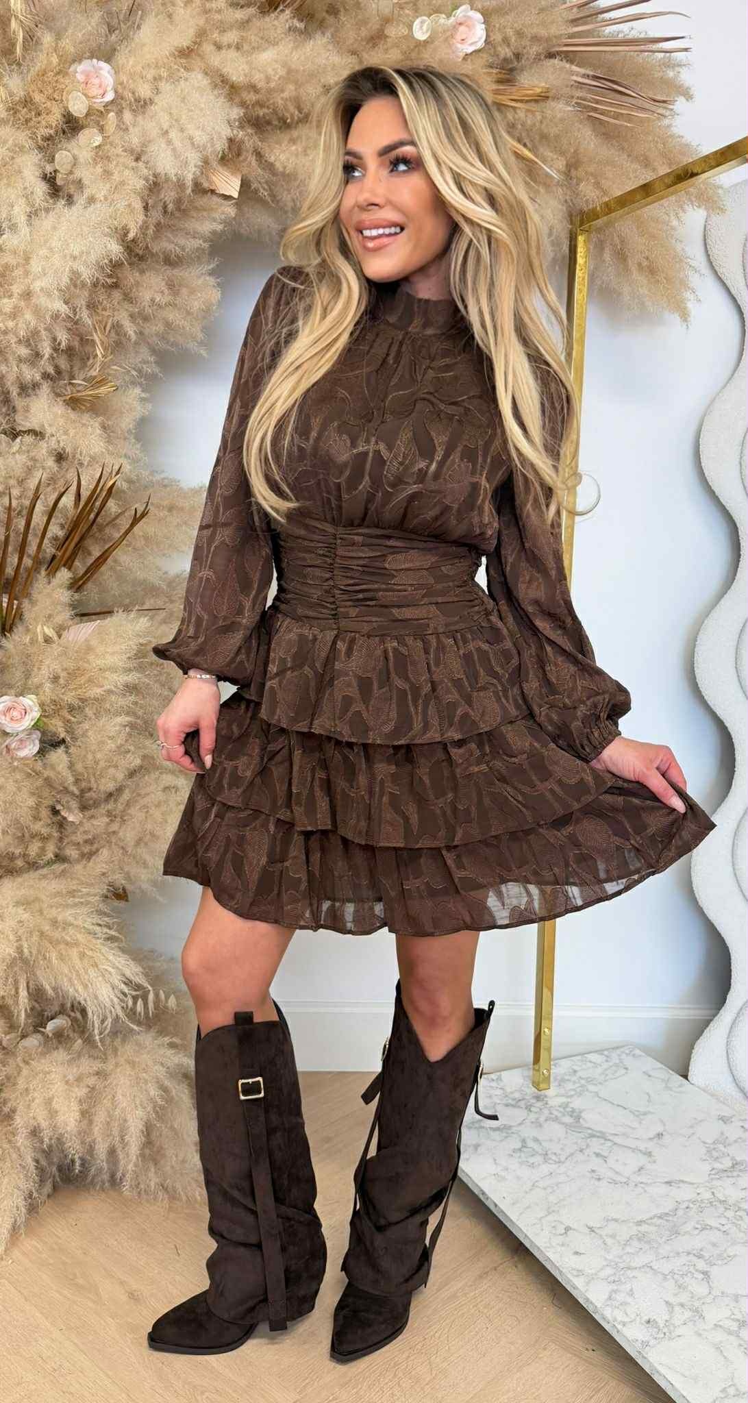 LEAF PRINT DRESS 5249 CHOCO LEAF PRINT DRESS 5249 CHOCO